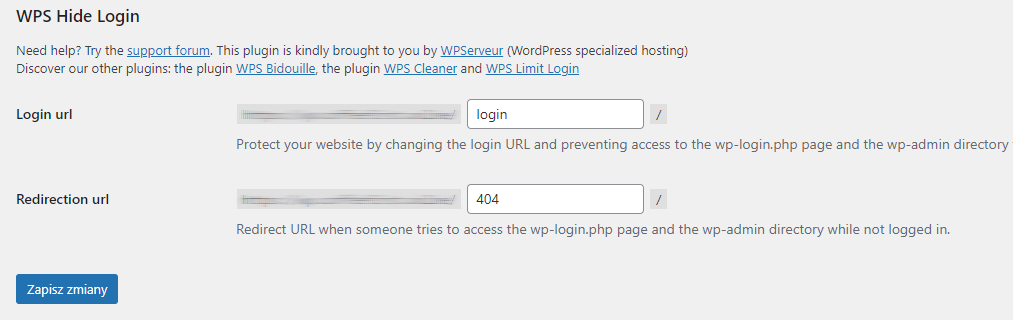 Zmiana ustawień adresu URL logowania /wp-admin za pomocą WPS Hide Login w panelu WordPress